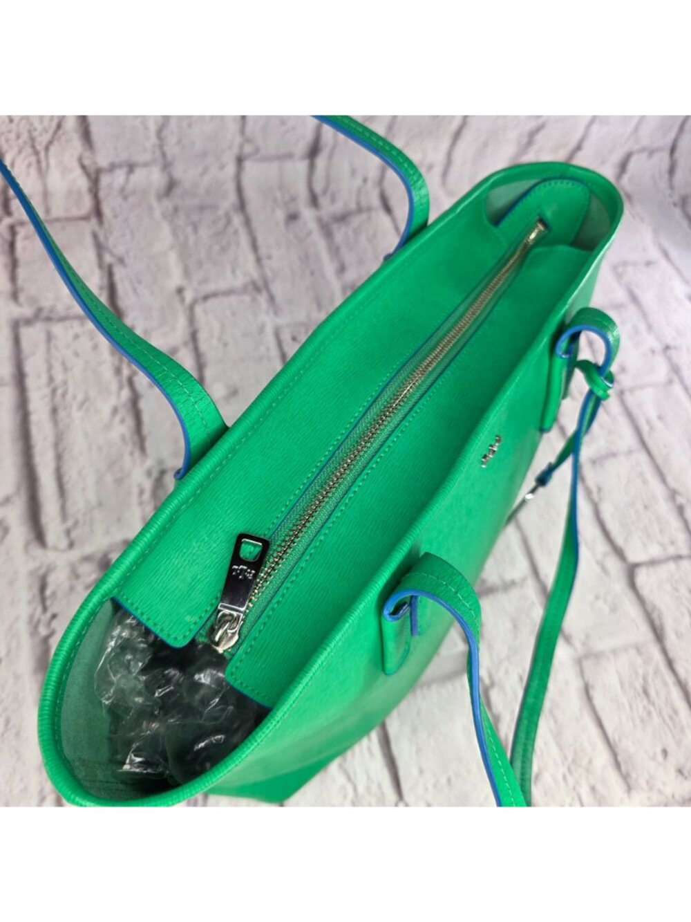 Lauren Ralph Lauren Tate Shopper Tote Bag Green Leather Pepper French Blue - Picture 11 of 16